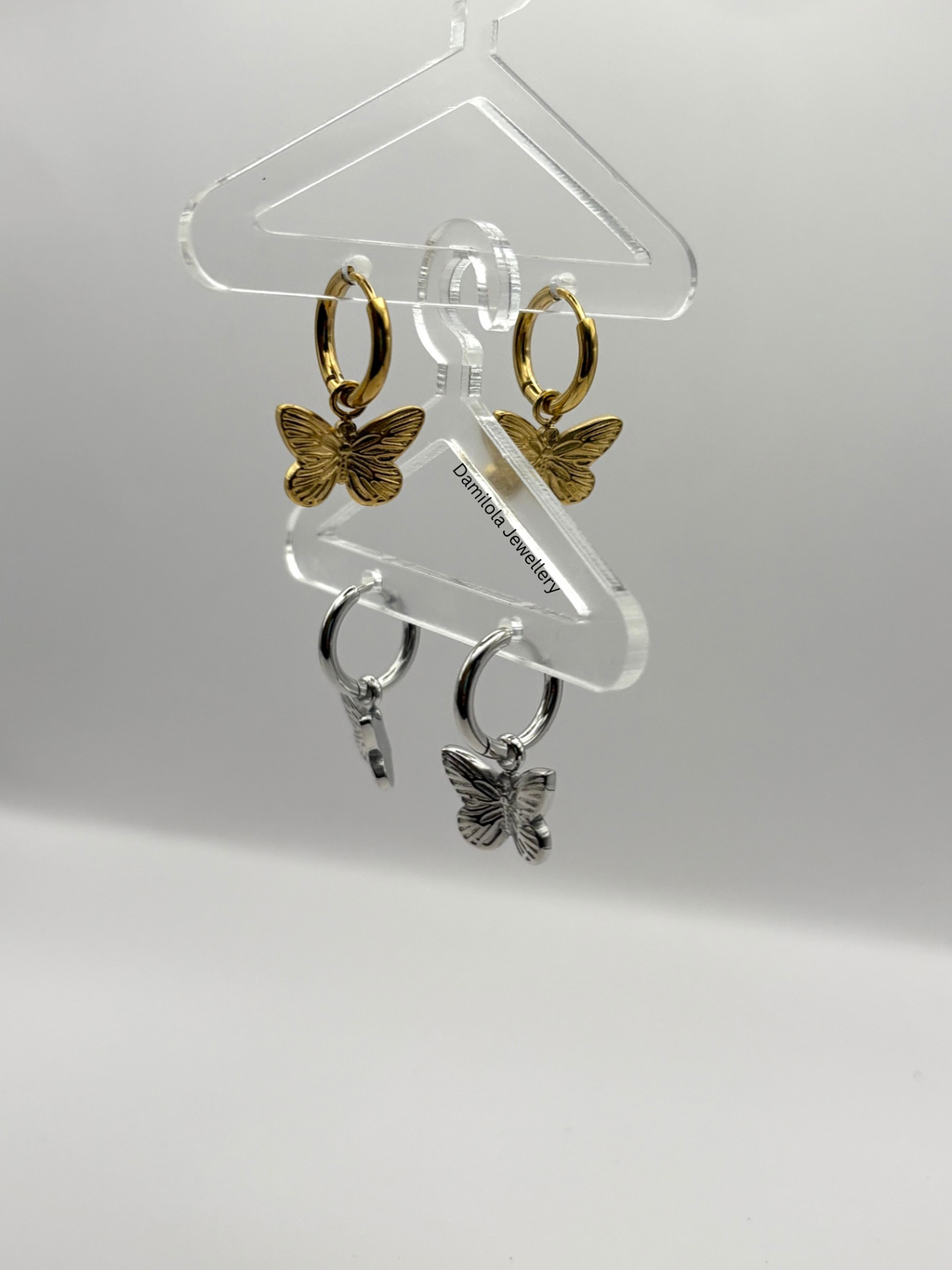 Small Butterfly Huggie Earrings - Silver/Gold
