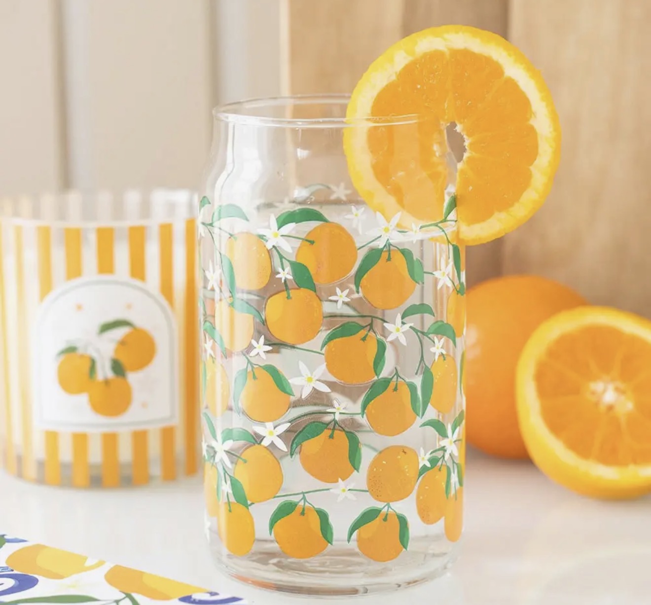 Oranges Print Can Glass