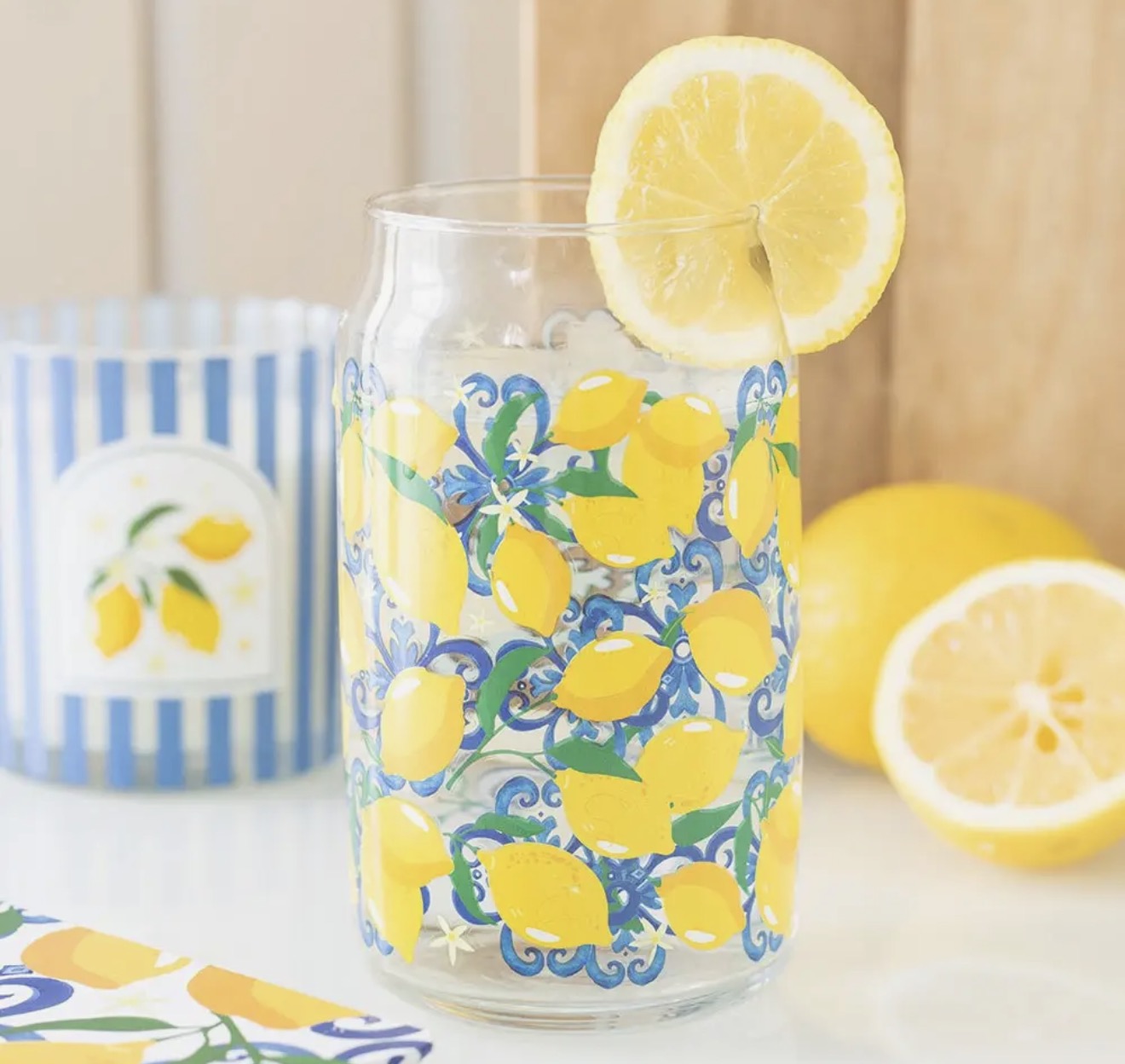 Lemon Print Can Glass