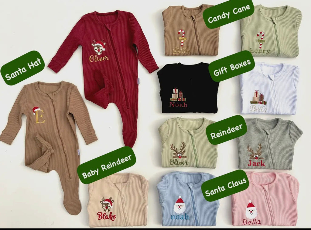 Christmas Baby reindeer Zip sleep suit personlized baby suit