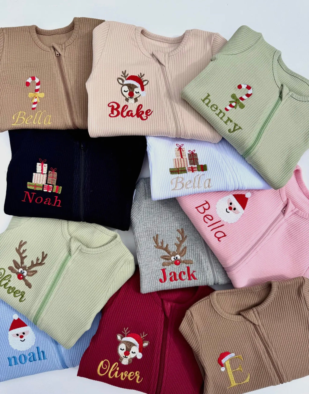 Christmas Baby reindeer Zip sleep suit personlized baby suit