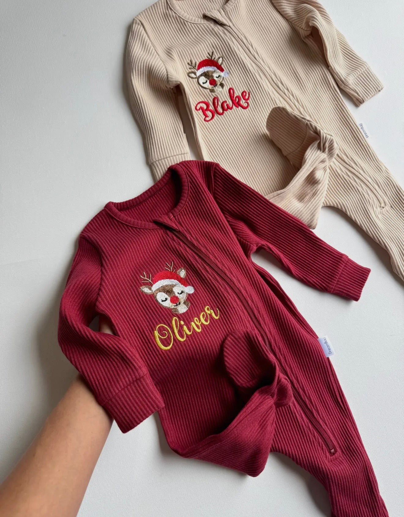 Christmas Baby reindeer Zip sleep suit personlized baby suit