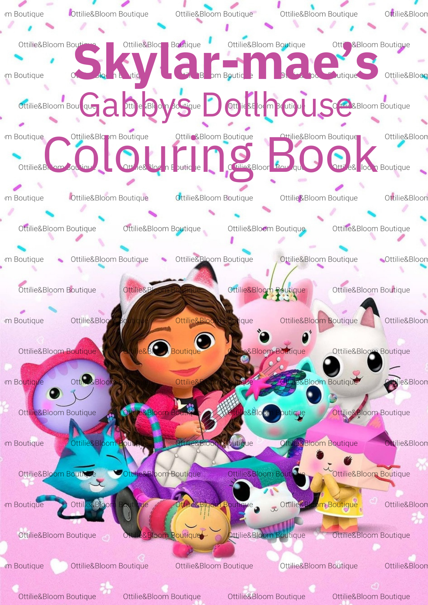 Gabby dollhouse personalised colouring book