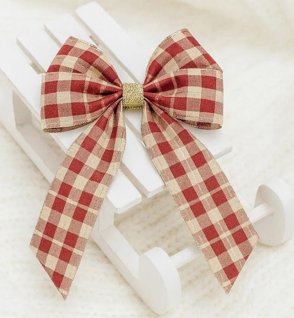 HAIR BOW - TARTAN WITH GOLD GLITTER