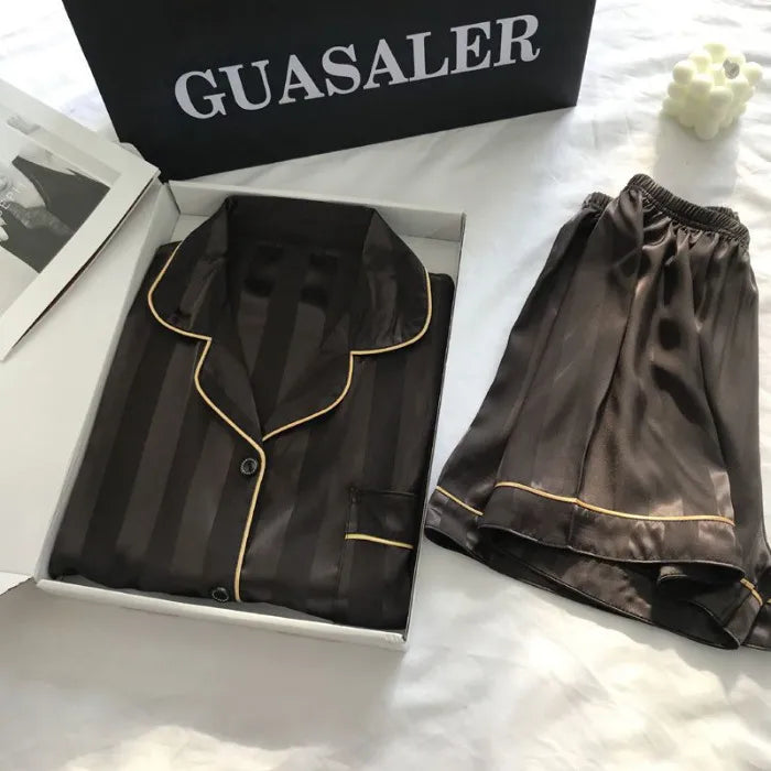 New Women's Silk Sleepwear Summer Simple Luxury Texture Sweet INS Home Clothes Set Pajamas Breathable Casual Sleepwear
