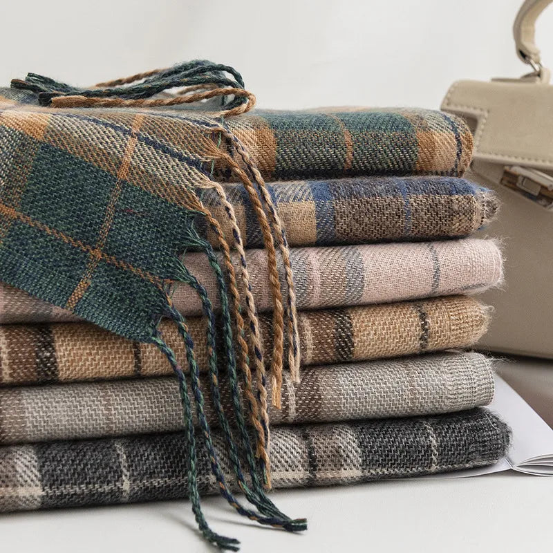 Women's Elegant Plaid Imitation cashmere Tassel Scarf