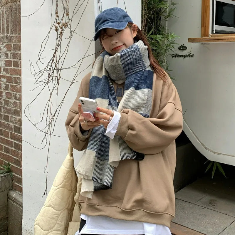 women's casual streetwear korean style plaid imitation cashmere scarf