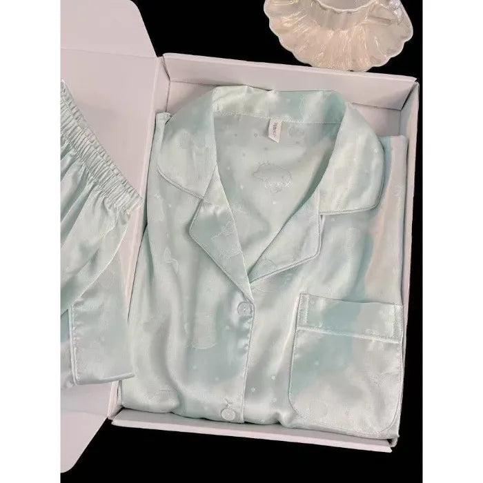 New Women's Silk Sleepwear Summer Simple Luxury Texture Sweet INS Home Clothes Set Pajamas Breathable Casual Sleepwear