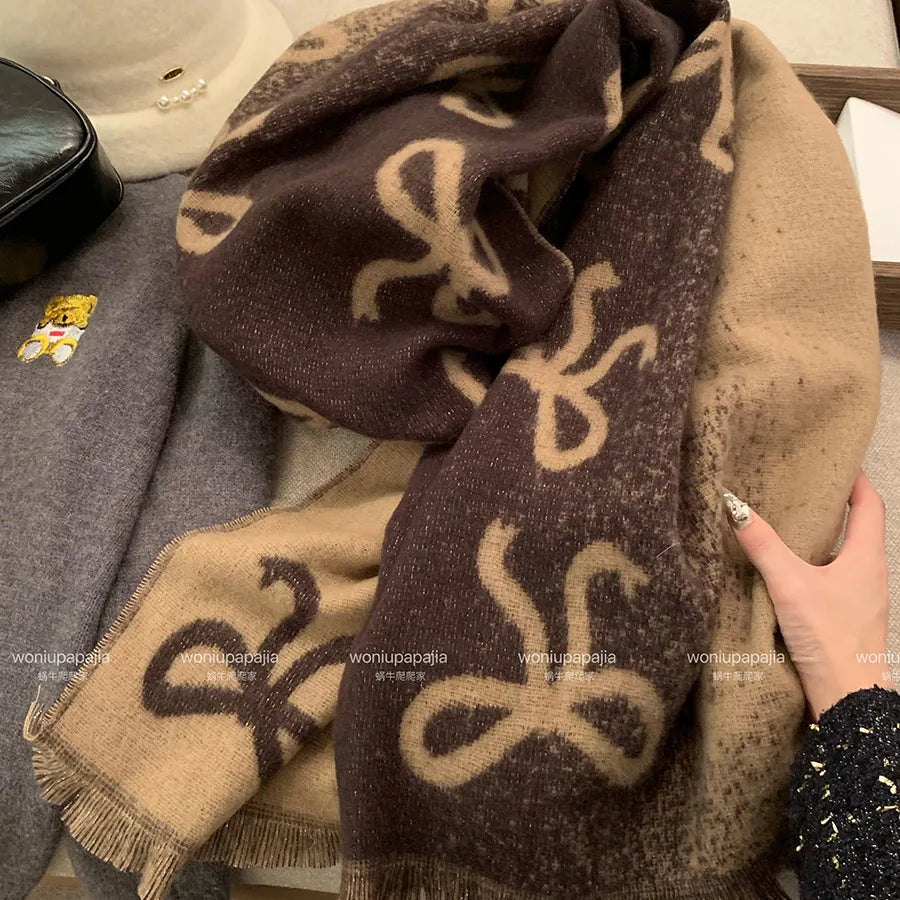 Women's Elegant Sweet Simple Style Bow Knot Wool-like Scarf