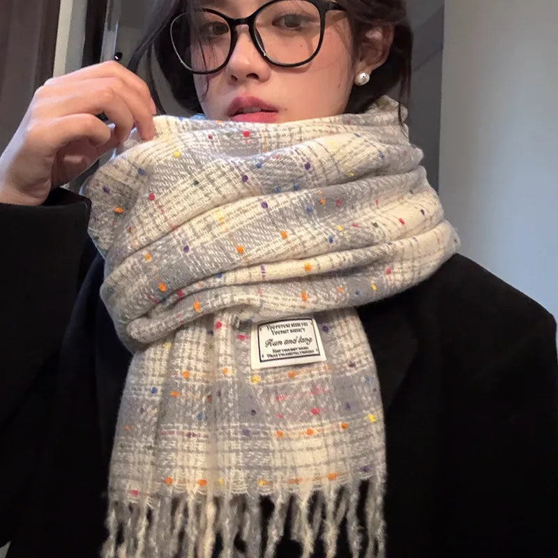 Women's Simple Style Lattice Imitation cashmere Tassel Scarf